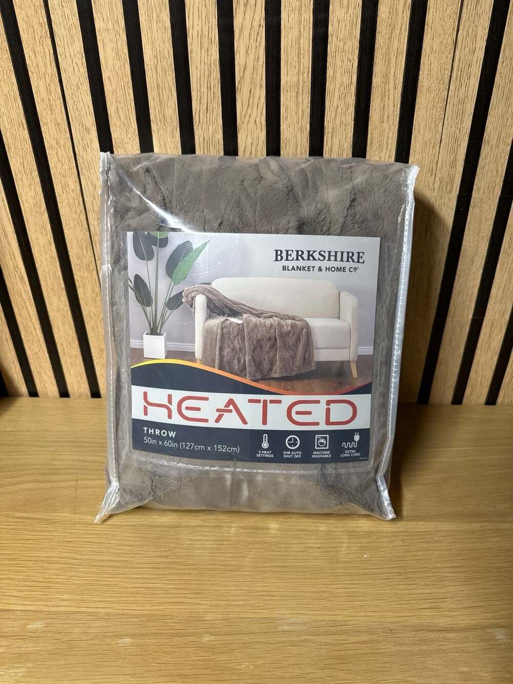 Berkshire Blanket & Home Co Heated Luxe Faux Fur Throw, Taupe, 50" x 60"